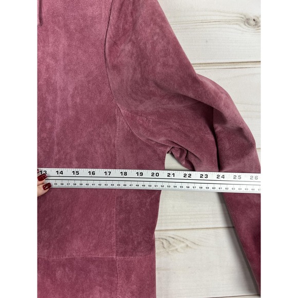Bernardo Coat Womens Large Pink Suede Leather Button Front Lined Mid Length - Picture 6 of 10